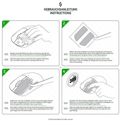 SensoryBoost Grip Tape Set für Logitech G PRO X Superlight 1 & 2 (+ extra Grip-Pad) Schweißabsorbierend, extrem rutschfest, Ultradünn (0.5mm) Selbstklebend & Rückstandsfrei - Gaming Maus Zubehör