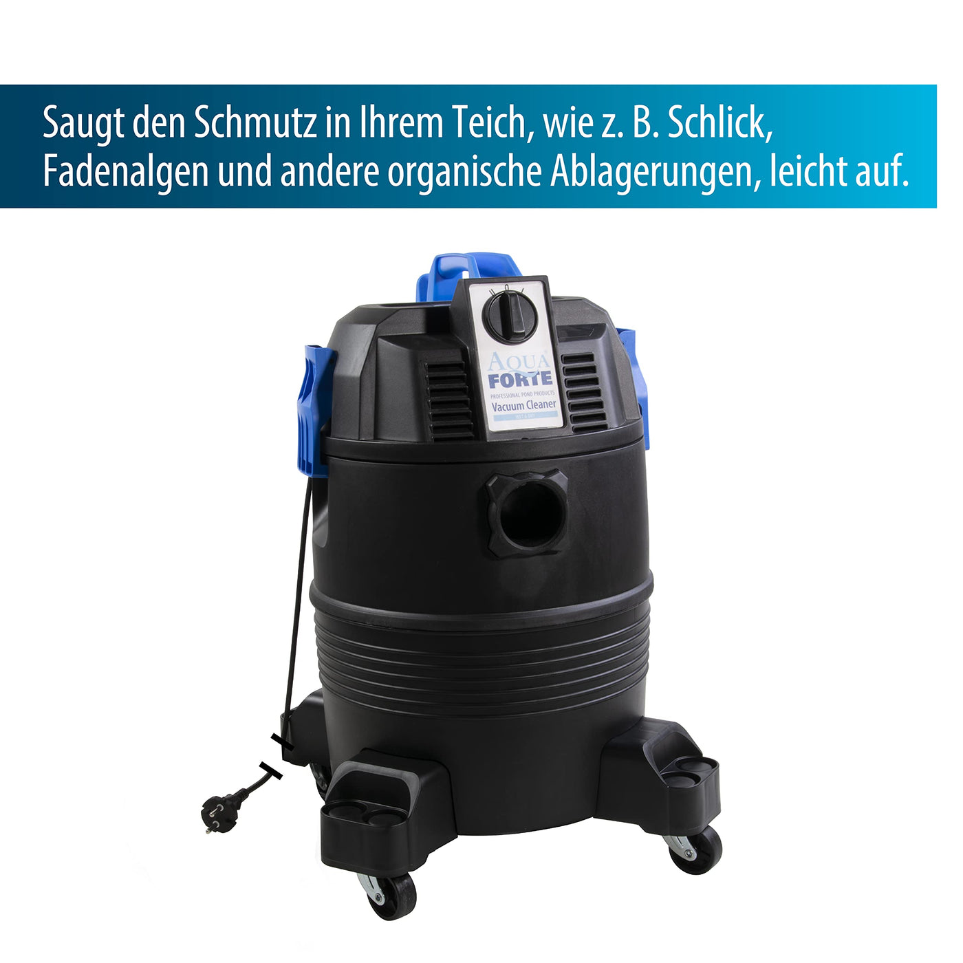 AquaForte Nass-/Trockensauger - 1400 w - Kunststoffbehälter - 35 l - 4 m Schlauch - Teich- und Poolreinigung, Schwarz