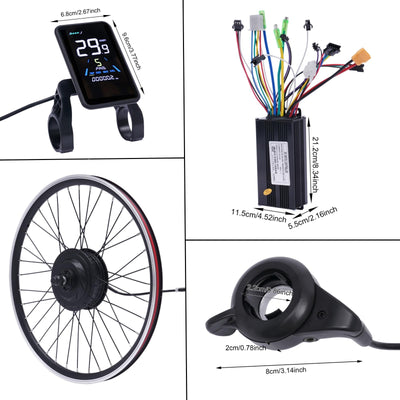 SABUIDDS 27.5 Zoll 36V 500W Ebike Vorderrad Umbausatz Kit E-Bike Nachrüstsatz mit HL Plus 36V 13Ah Akku DIY E-Bike LCD Display Electric Bicycle Umbausatz für 24" V-Brake Scheibenbremse Vorderrad Bike