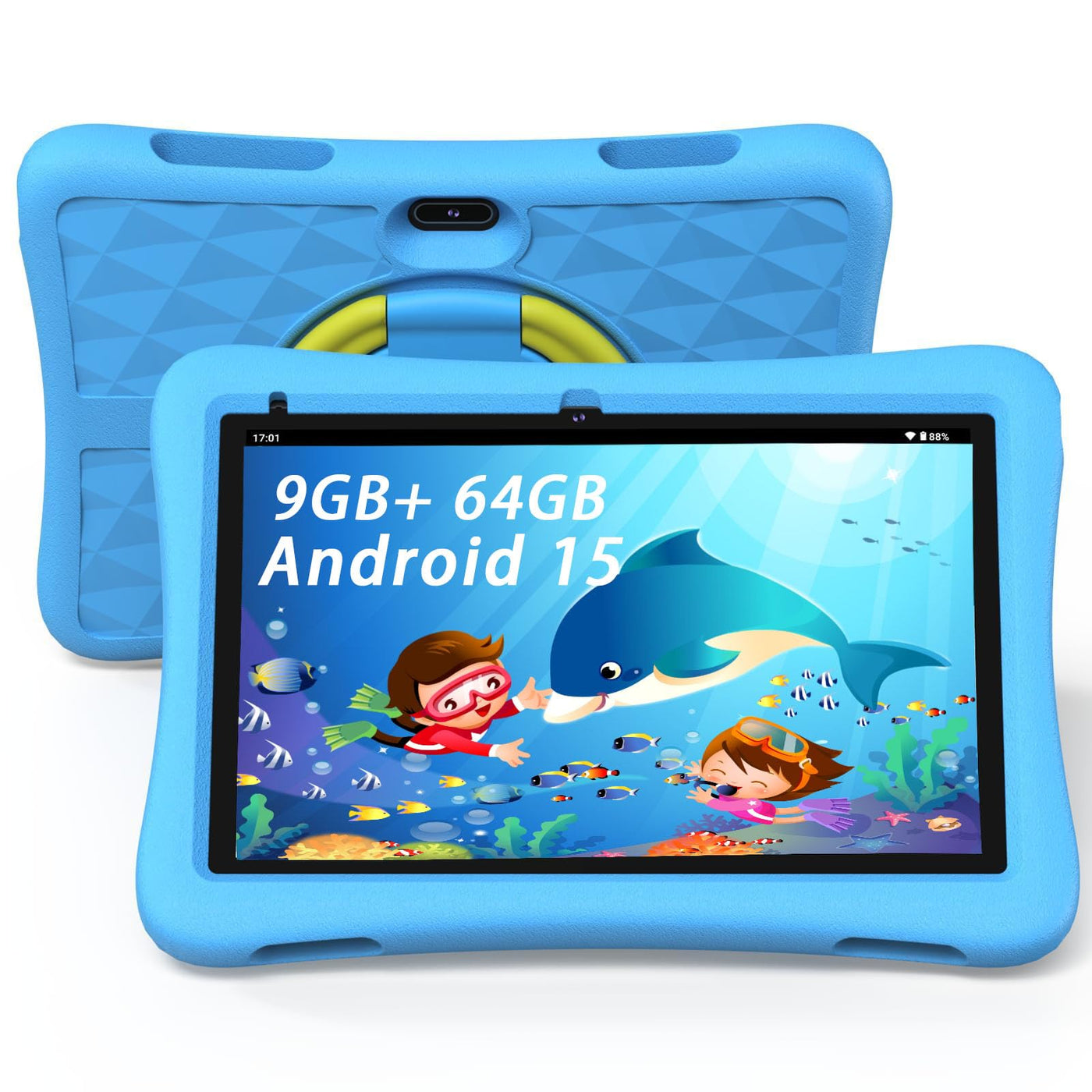 plimpton Kids Tablet 10 Zoll, Kinder Tablet mit Android 15, 9GB RAM+64GB ROM(512GB Erweiterbar) Tablets für Kinder mit Schutzhülle, Kindersicherung, BT 5.0, WiFi, Dual Kamera