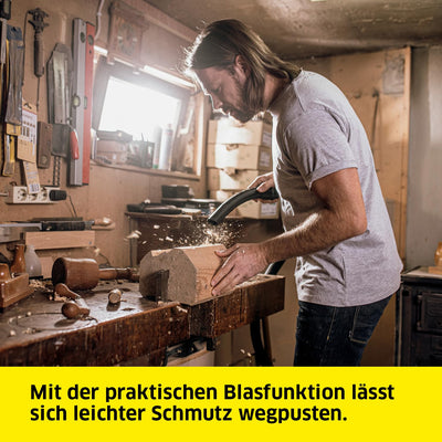 Kärcher WD 4 P V-20/5/22 Nass-& Trockensauger, Kunststoffbehälter, Gelb 5 m Kabel, 2,2 m Saugschlauch, mit Gerätesteckdose, Clips-Bodendüse, „Pull & Push“-Verschlusssystem, Gelb