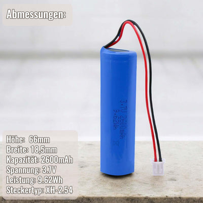 3.7V 2600-mAh wiederaufladbarer Li-Ion 18650 Akku mit XH2.54 2P-Stecker u. PCB Schutz f. RC-Auto, LED-Beleuchtung, Solar, Bluetooth-Geräte, DIY-Elektronik, Lautsprecher, Kamera, Taschenlampe, Werkzeug