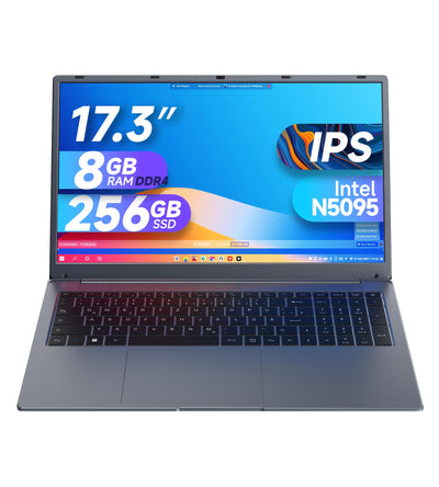 IJKKJI 17 Zoll Laptop, 8 GB RAM 256 GB SSD Laptop mit Celeron Quad Core N5095 (bis zu 2,9 GHz), deutsche Tastatur, IPS FHD-Display, Webcam, Dual-WLAN, Bluetooth 4.2, HDMI, USB 3.0, Typ-C