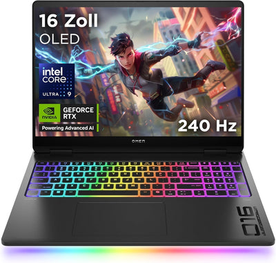 HP Omen MAX Gaming Laptop | 16 Zoll UWVA 2.5K OLED Display 240Hz | Intel Ultra 9-275HX (24C) | NVIDIA GeForce RTX 5090 24GB VRAM | 64 GB DDR5 RAM | 2 TB SSD | Windows 11 | QWERTZ | Alu Shadow Black