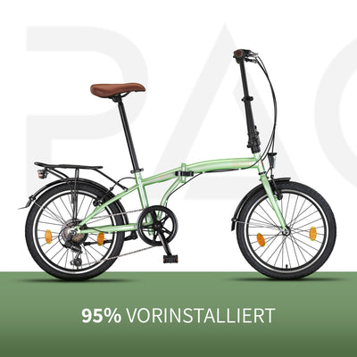 PACTO Ten Klapprad 20 Zoll mit Schnelles Faltsystem (10 Sek), Stahlrahmen, Leichtgewicht (16KG), 6 Gänge, V-Bremsen und doppelwandige Aluminiumfelgen (Mint)