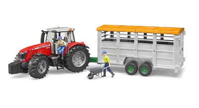 bruder 02227 - Viehtransportanhänger mit 1 Kuh - 1:16 Tiertransporter, Anhänger, Landwirtschaft, Bauernhof, LKW, Spielzeug