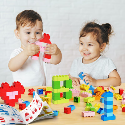 burgkidz Bausteine, 150 Farbenfrohe große Kreative Bauklötze mit Aufbewahrungsbox, die Kinder zum Bauen Anregen Zahlen und Alphabet, Konstruktionsspielzeug für Jungen Mädchen ab 3+ Jahre