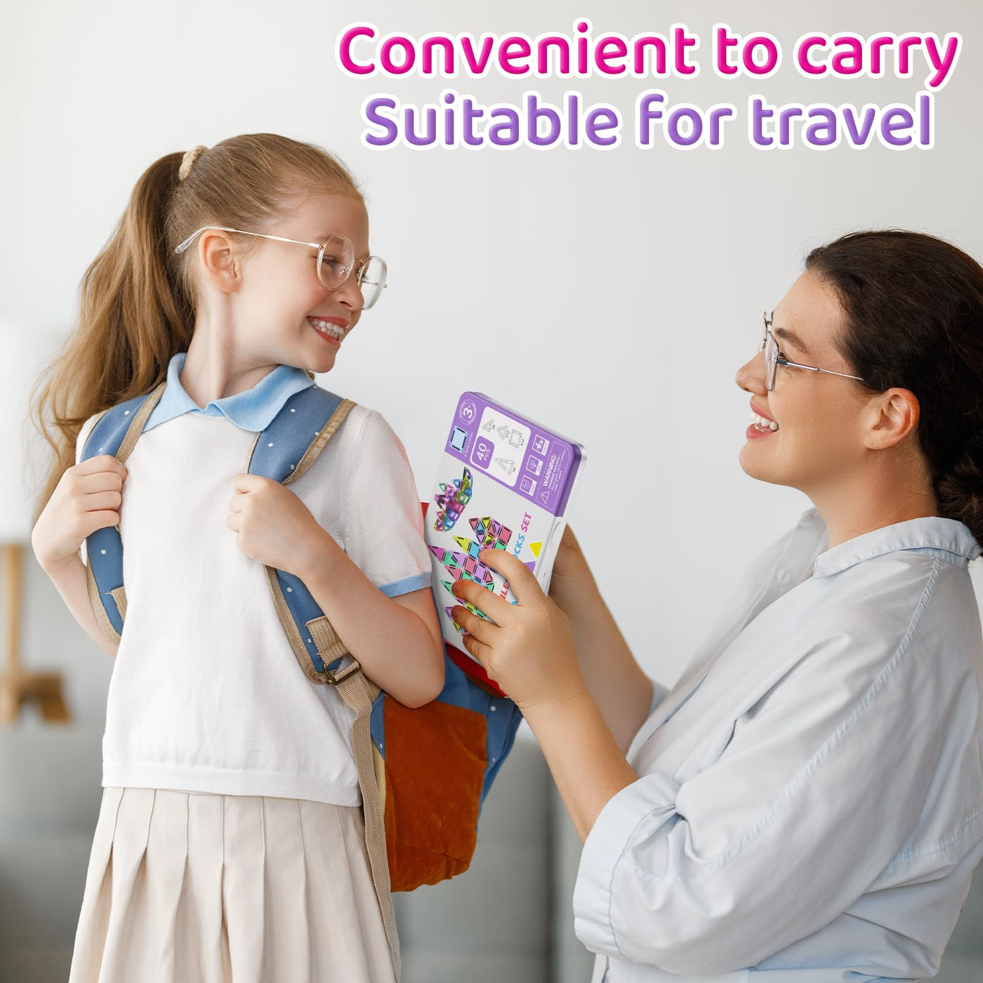 Magnetische Fliesen, 40-teilige Reise Magnetische Bausteine Set, MINI Magnet Fliesen Bauspielzeug mit Ironbox für Alter 3 + Jungen Mädchen, On-The-go Play STEM Montessori Magnetische Spielzeug