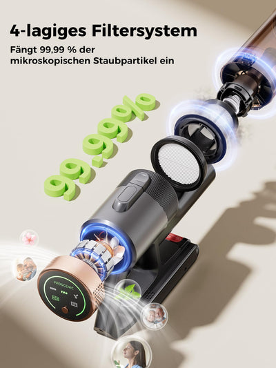 Proscenic P11 Ultra Staubsauger Kabellos, Leichter Selbststehend 40Kpa 40Min Akku Staubsauger mit Touchscreen Grün Licht Anti-Tangle, Stielstaubsauger für Teppich Hartböden Vorhang Auto Haustierhaare