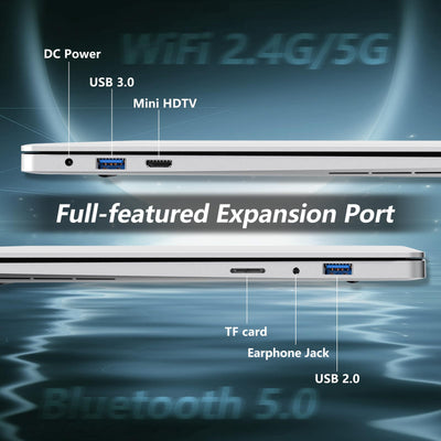 14,1 Zoll Laptop, Notebook 6 GB RAM 256 GB SSD, Celeron N4000 CPU, 180° Flip Screen FHD 1080P, Win 11 Pro Laptop mit Mini-HDMI, USB 3.0, 5000 mAh Akku, Silber Schlanker und leichter PC-Computer