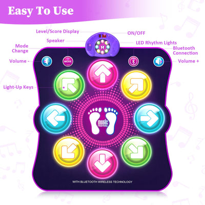Tanzmatte Kinder Geschenke für Mädchen Alter 3 4 5 6 7 8 9 10 11 12+ Jahre, Musikmatte mit 8 Led-Leuchten, 6 Modi, Wiederaufladbare Batterie, Geburtstag Weihnachten Spielzeug