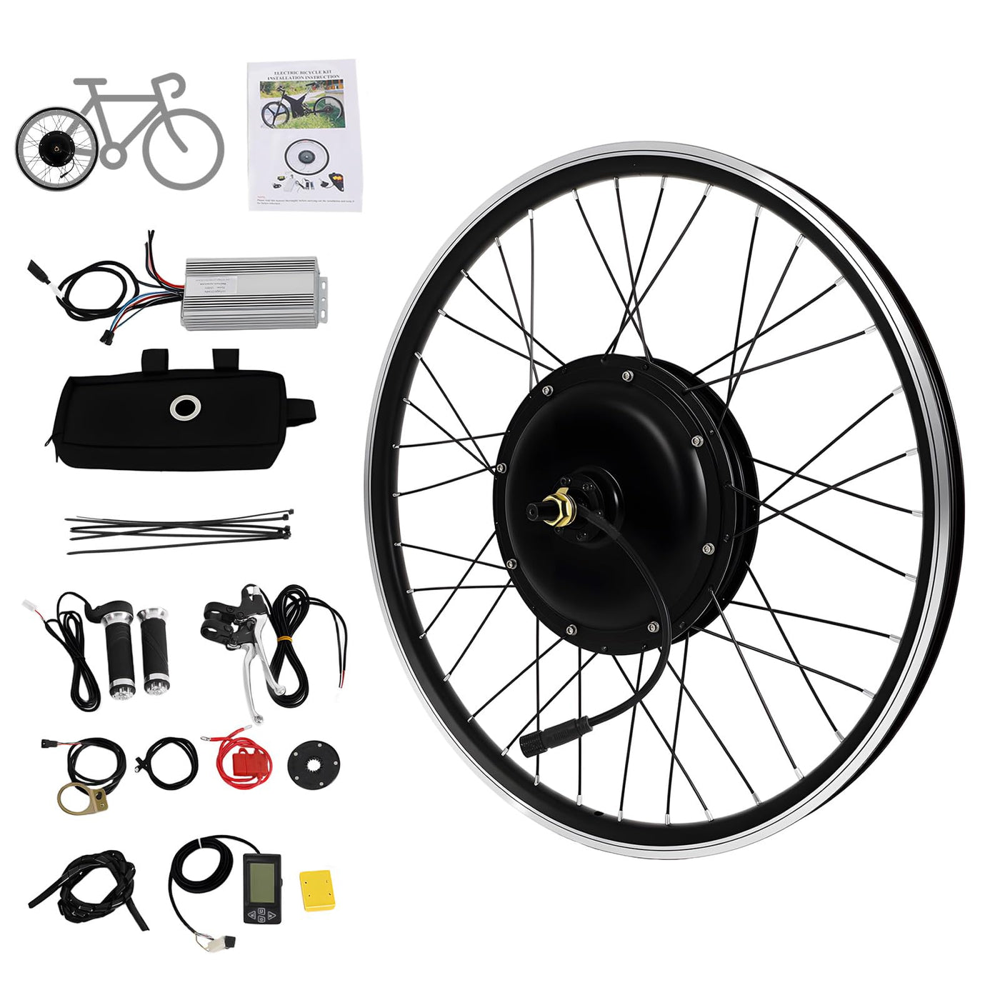 jiumxliu 26 Zoll 48V Ebike Umbausatz 1500W Elektrofahrrad Umbausatz Heckmotor Bürstenloser Getriebemotor Ebike Conversion Kit 31.05 km/h, 5-Stufen PAS, Tempomat, LCD-Display