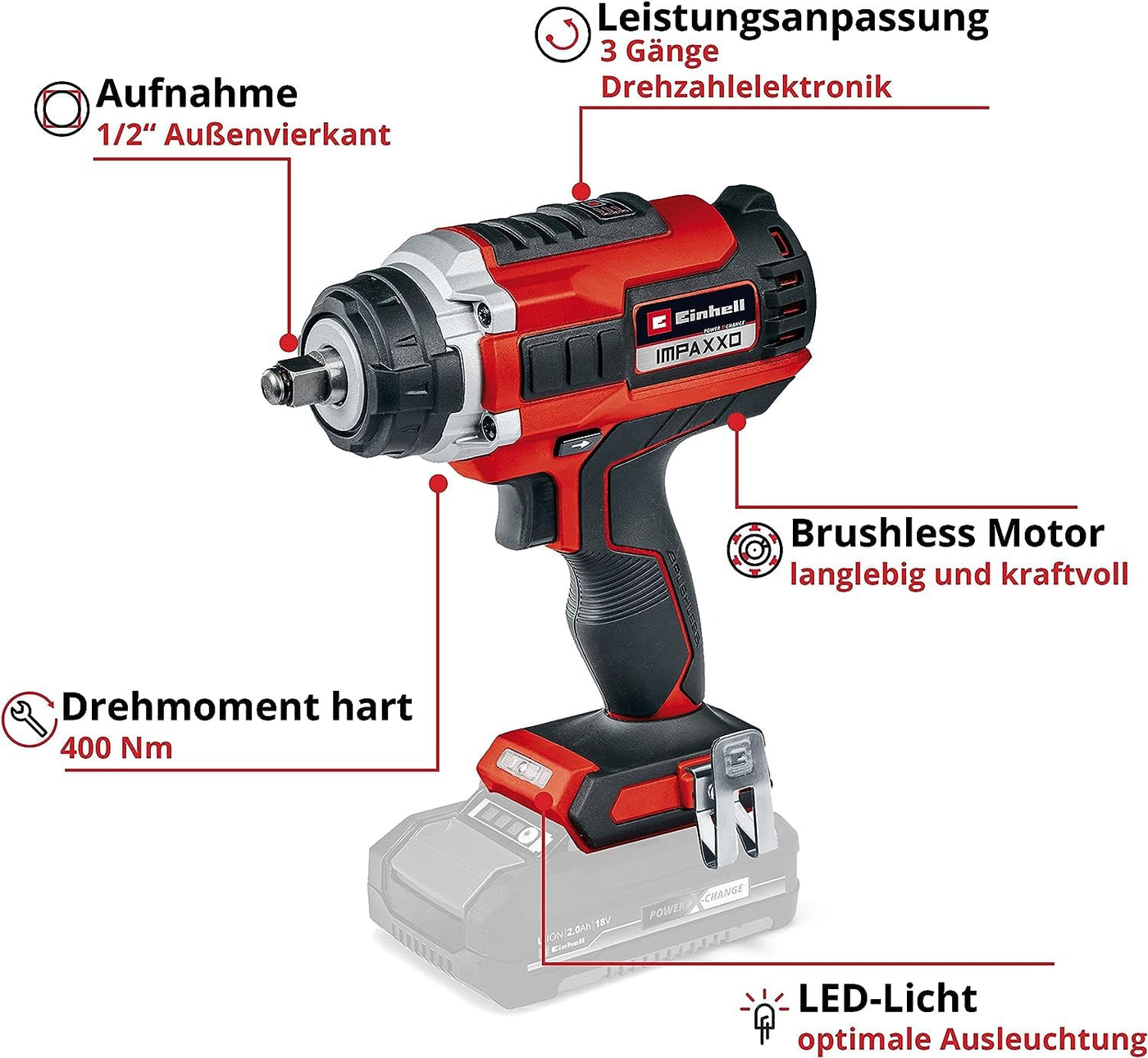 Einhell Professional Akku-Schlagschrauber IMPAXXO 18/400 Power X-Change (Li-Ion, 18 V, 400 Nm, 3-Gang-Getriebe, Bürstenloser Motor, Lieferung ohne Akku & Ladegerät)