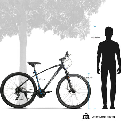 CARPAT SPORT Mountainbike 27,5 Zoll MTB Fahrrad für Herren Damen 21 Gang TZ Tourney Schaltwerk, Kettenschaltung, (Aluminium Rahmen, Mechanische Scheibenbremse), Hardtail Fahrrad