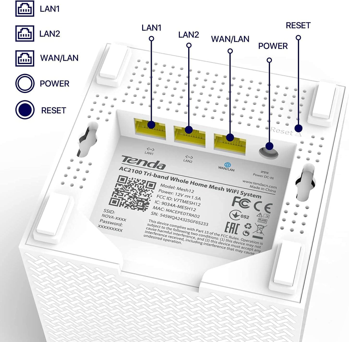 Tenda Nova MW12 Mesh WLAN System - AC2100 Tri-Band WLAN Mesh System -empfohlen für Häuser mit 3-5 Schlafzimmern - 9X Gigabit Port - Ersetzt WLAN Router & Repeater - Kompatibel mit Alexa - 3Pack