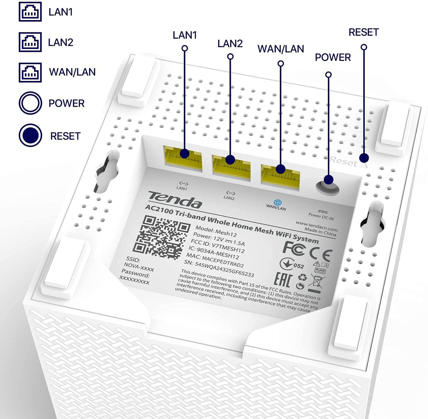Tenda Nova MW12 Mesh WLAN System - AC2100 Tri-Band WLAN Mesh System -empfohlen für Häuser mit 3-5 Schlafzimmern - 9X Gigabit Port - Ersetzt WLAN Router & Repeater - Kompatibel mit Alexa - 3Pack