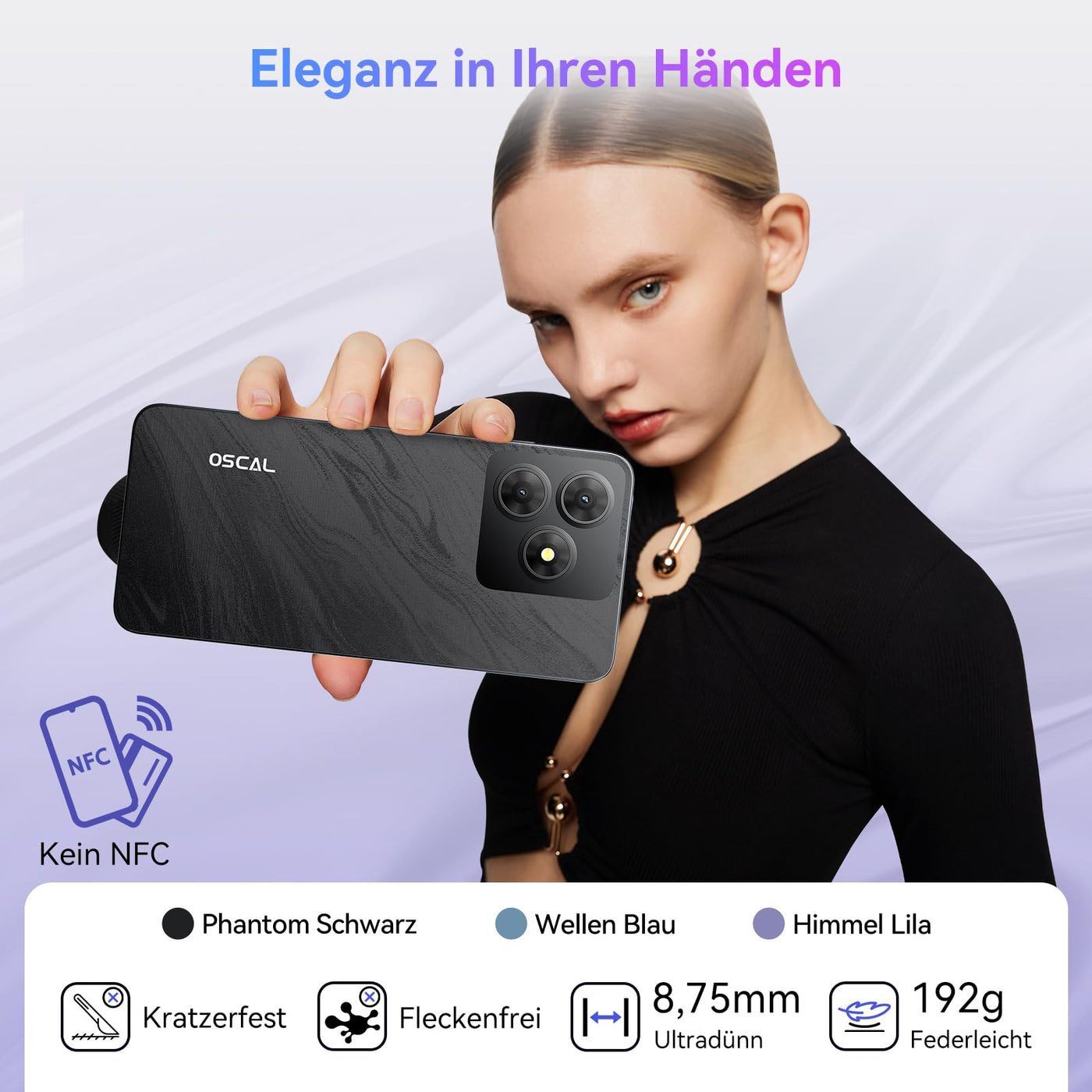 OSCAL Flat 2 Handy Ohne Vertrag, Android 15, 12GB+128GB/2TB TF Handy Günstig, 6.56'' HD+ 90Hz Smartphone Ohne Vertrag, 13MP+8MP, 5000mAh, Dual SIM/OTG/GPS/Fingerabdruck/Gemini AI/2 Jahre Garantie
