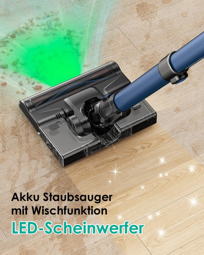 Akku Staubsauger mit Wischfunktion, 550W/45000Pa/60 Min Staubsauger kabellos, Mit bürstenlosem Motor, Mit selbsttragender Funktion und intelligentem Touchscreen, Für Hartböden Teppich Tierhaare