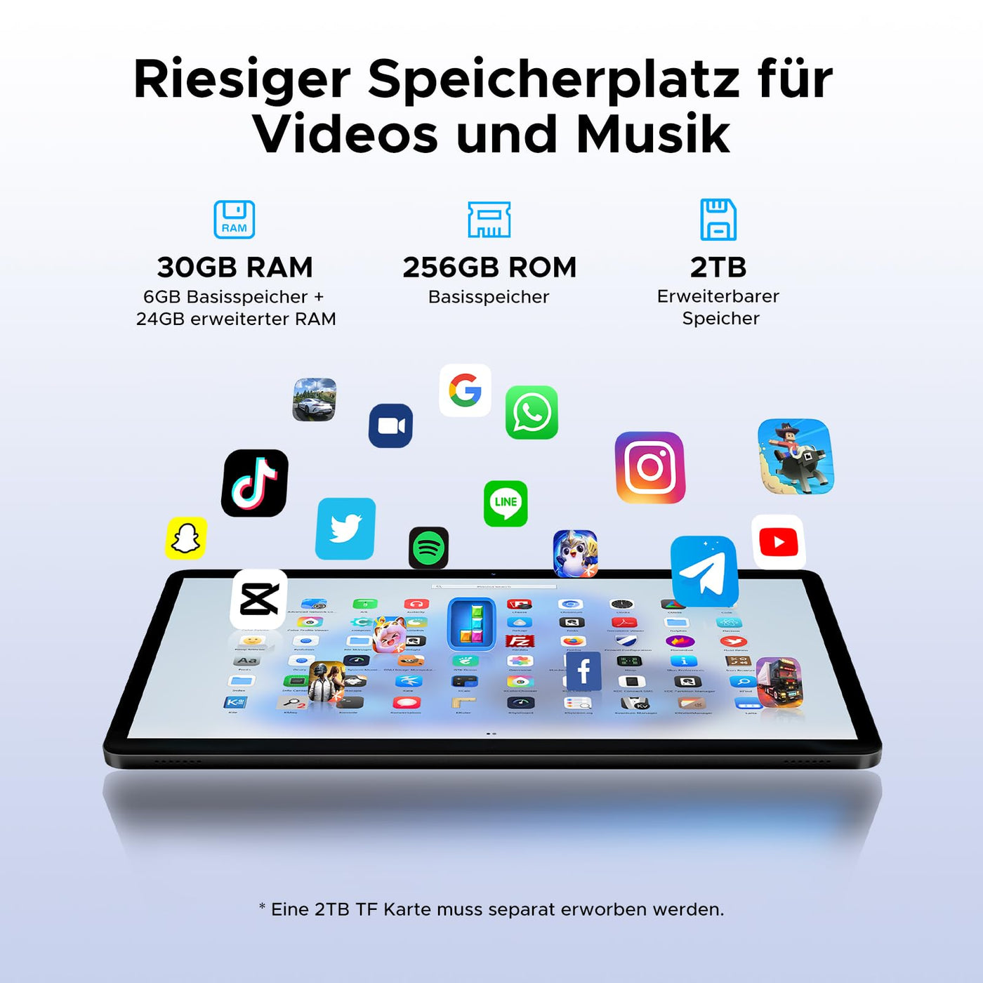 DOOGEE Tab G6 Android 15 Tablet 11 Zoll, 30GB RAM + 256GB ROM Tablet mit SIM Card Slot, 90Hz IPS, 8000mAh Akku, Unisoc T7250 Octa-Core, Widevine L1, 13MP, 4G LTE, 3,5mm Kopfhörer/5G WiFi/Face ID