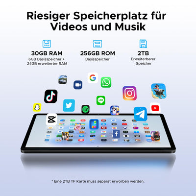 DOOGEE Tab G6 Android 15 Tablet 11 Zoll, 30GB RAM + 256GB ROM Tablet mit SIM Card Slot, 90Hz IPS, 8000mAh Akku, Unisoc T7250 Octa-Core, Widevine L1, 13MP, 4G LTE, 3,5mm Kopfhörer/5G WiFi/Face ID