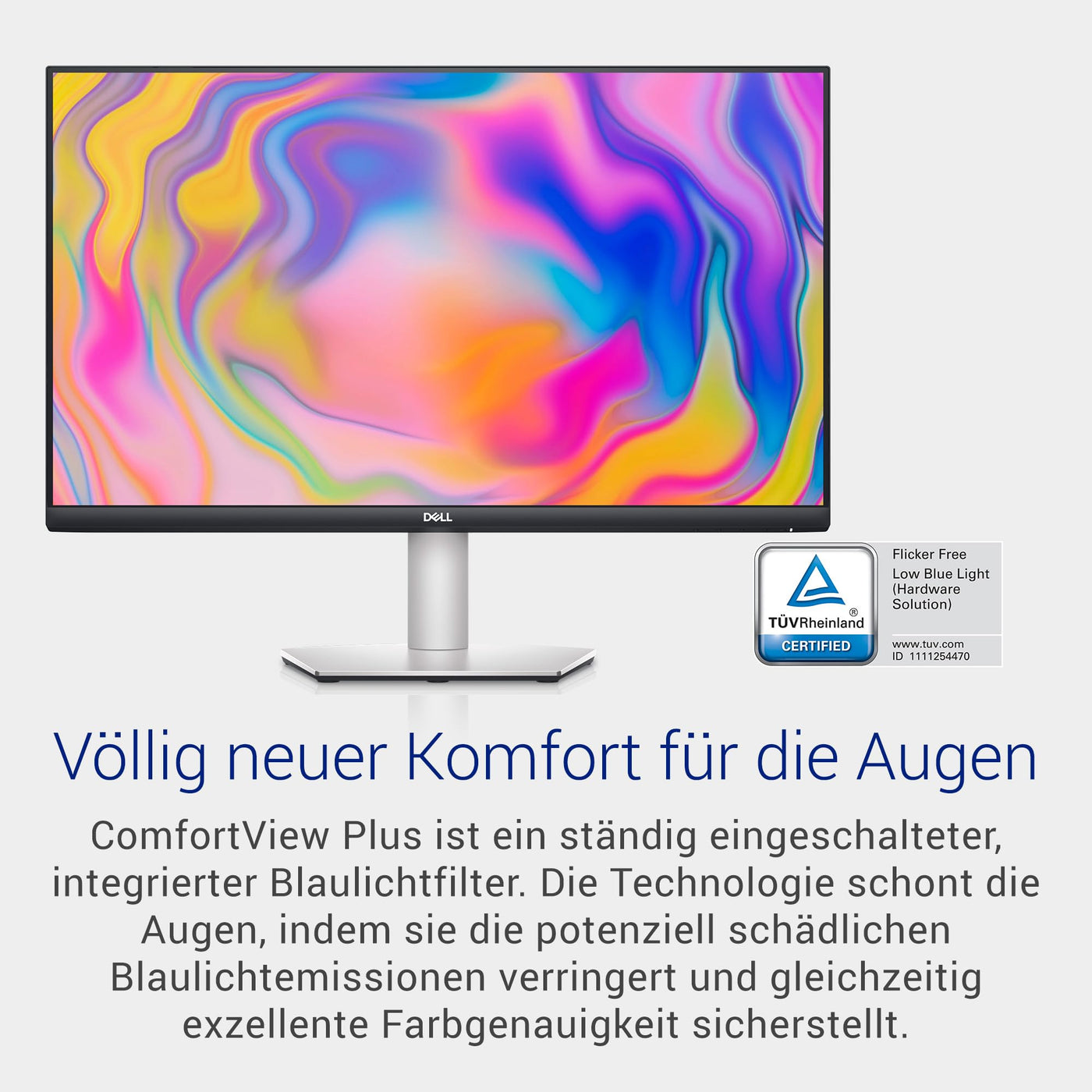 Dell S2722DC USB-C 27 Zoll QHD (2560x1440) Monitor, 75Hz, IPS, 4ms, AMD FreeSync, 99% sRGB, Eingebaute Lautsprecher, USB-C, 2x HDMI, 2x USB, 3 Jahre Garantie, Platinum Silver