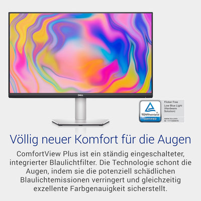 Dell S2722DC USB-C 27 Zoll QHD (2560x1440) Monitor, 75Hz, IPS, 4ms, AMD FreeSync, 99% sRGB, Eingebaute Lautsprecher, USB-C, 2x HDMI, 2x USB, 3 Jahre Garantie, Platinum Silver
