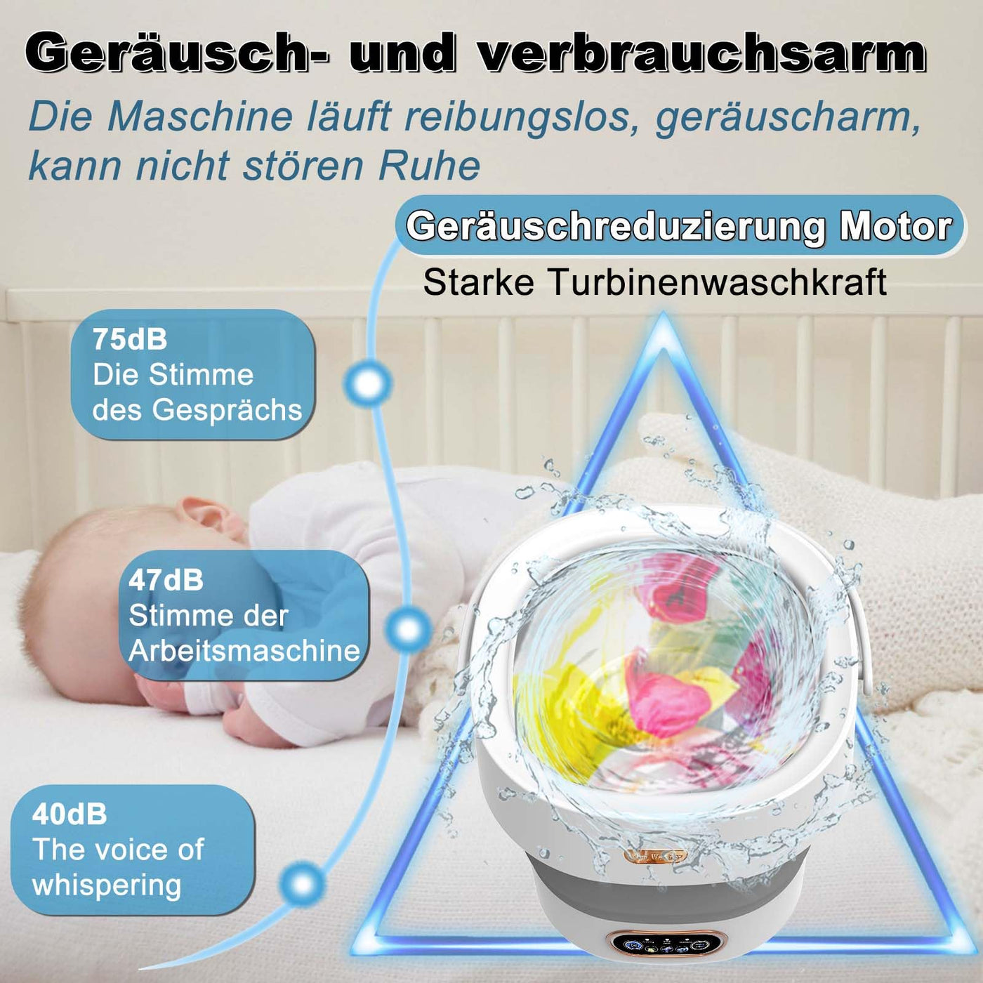 Mini Waschmaschine, 16L 2.3kg Camping Waschmaschine mit Schleuder, Mobile Waschmaschinen Tiefenreinigung von Unterwäsche, Babykleidung, Socks, Kleine Waschmaschine für Wohnungen, Schlafsäle, Grau