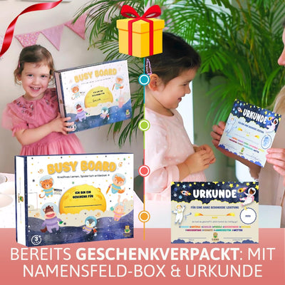 Lion’s Collection® Busy Board Deutsch mit Reisetasche & Montessori Buch – Quiet Book & Busy Book für Kleinkinder ab 3 Jahre – Activity Board, Motorikbuch & Lernbuch – Reisespielzeug Auto & Flugzeug