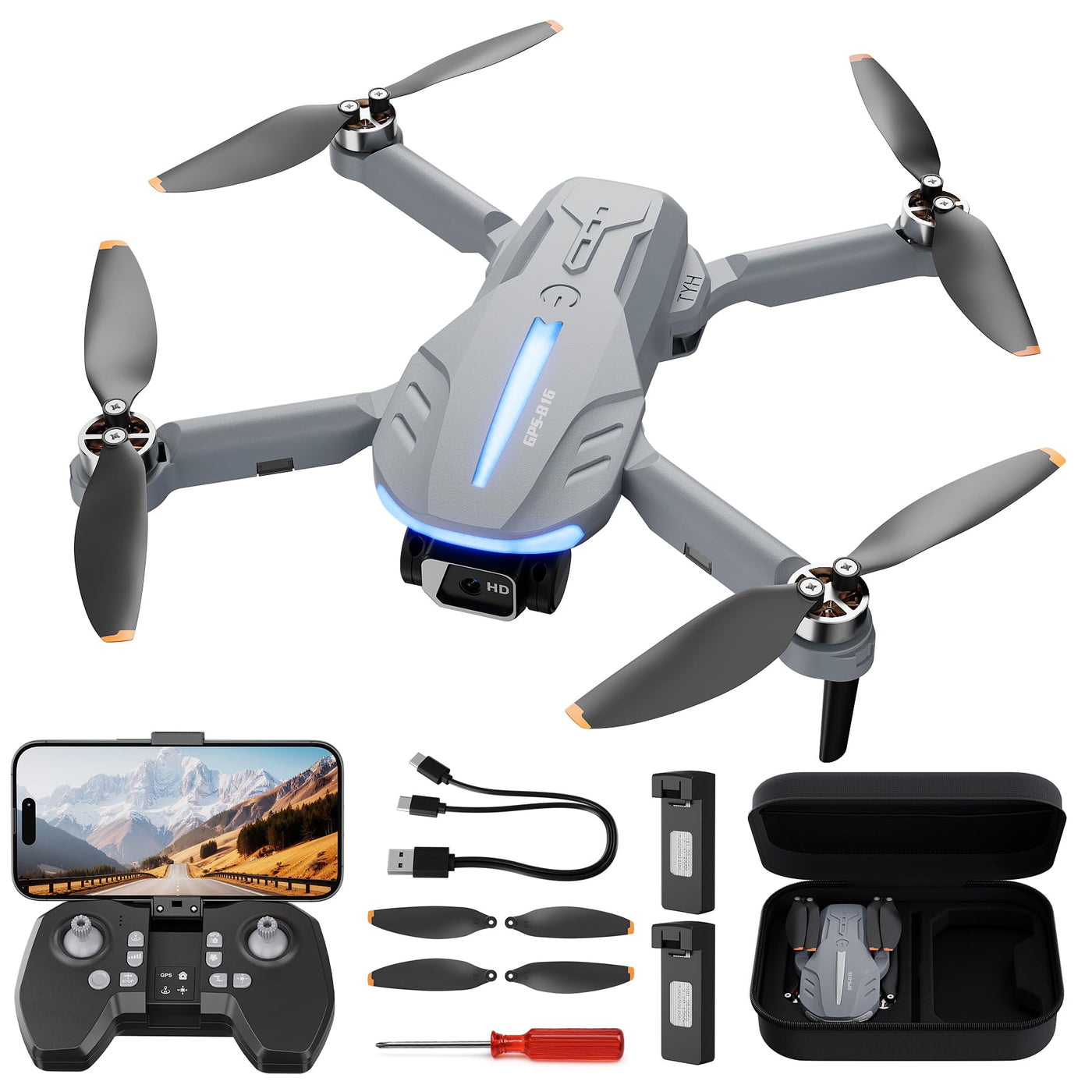 FERIETELF B16 GPS Drohne mit Kamera 4K für Erwachsene, Bürstenloser Motor, 5G FPV RC- Quadrocopter mit Auto Rückkehr & Auto Folgen, 50 min Flugzeit, C0 Faltbar Drohne für Anfänger, unter 249g