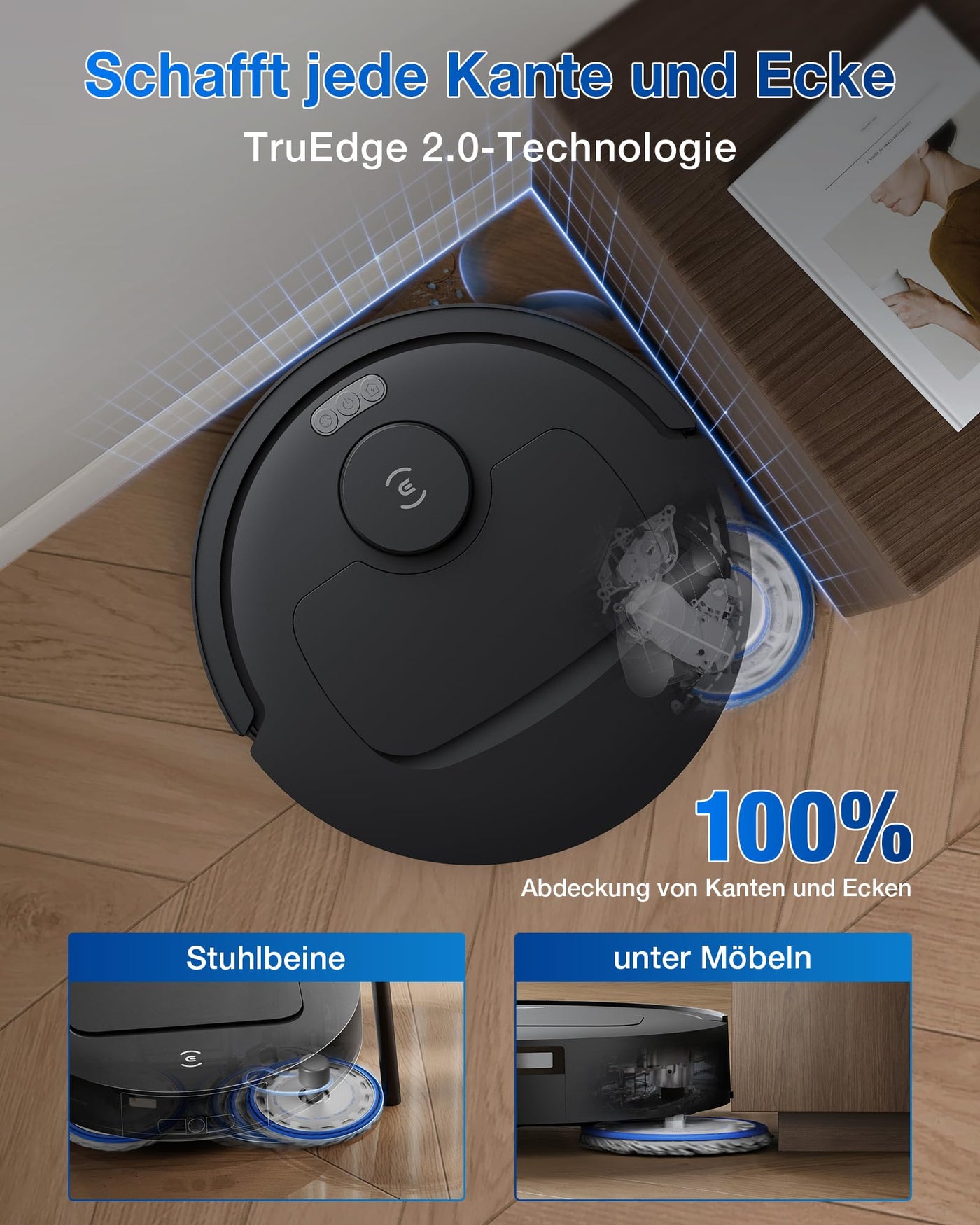 ECOVACS DEEBOT T30C Omni Gen2, Saugroboter mit Wischfunktion, 25.000 Pa, OZMO Turbo 2.0 Wischen, ZeroTangle 3.0 Anti-Verheddern, TruEdge 2.0 Kantenreinigung, Omni-Station, 75°C Moppwäsche, Schwarz