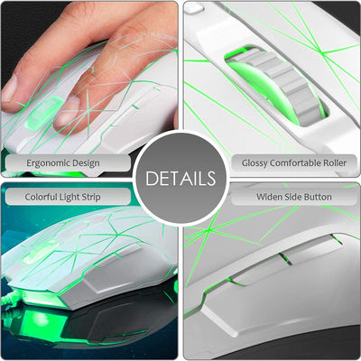 Kabelgebundene RGB Gaming Maus, 7 Tasten mit 2500 DPI, ergonomische LED-beleuchtete USB-Gamer-Mäuse Computer Laptop-PC, für Windows Mac OS Linux - Star Weiß