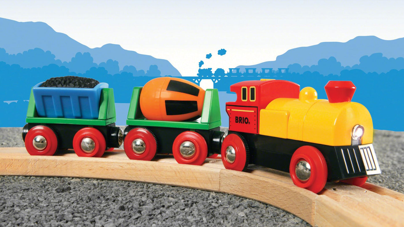 BRIO World 33319 Zug mit Batterielok - Mit beweglichem Kohlewaggon und rotierendem Zementmischer - Geeignet für Kinder ab 3 Jahren