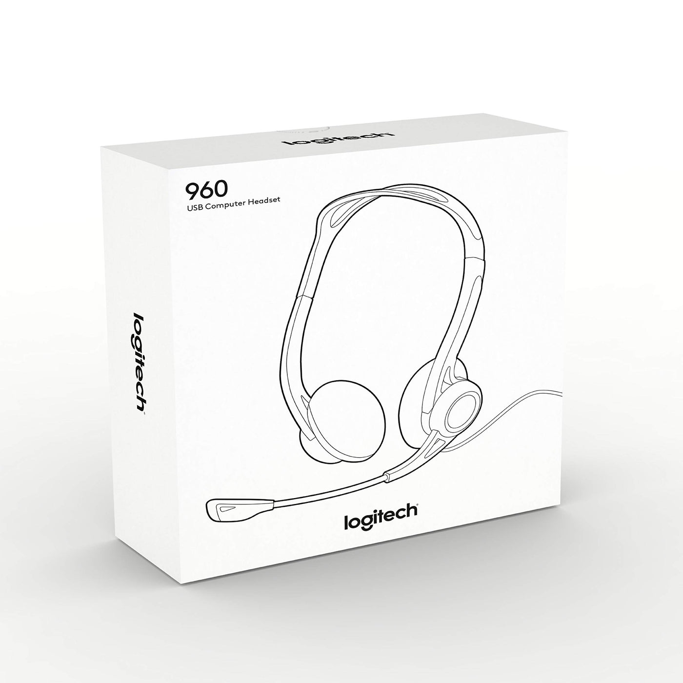 Logitech 960 Kopfhörer, Stereo-Headset, Verstellbares Mikrofon mit Rauschunterdrückung, Integrierter Lautstärkeregler, Stummschaltung, USB-Anschluss, 2.4m Kabel, PC/Mac/Laptop - Schwarz