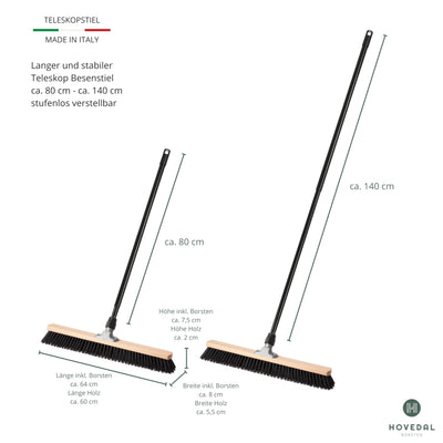 Saalbesen mit Stiel, Besen 60 cm breit und groß mit Teleskopstiel, ideal für Werkstatt, Werkstattbesen, Hallenbesen