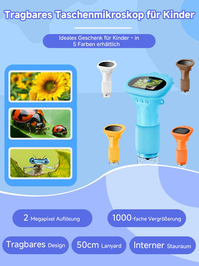 Acoath Mikroskop für Kinder, Digitales Mikroskop mit 2,0" IPS-Bildschirm Lupe 200x Vergrößerung, 8 LED Lights Handy Microscope USB Taschenmikroskop - Blau