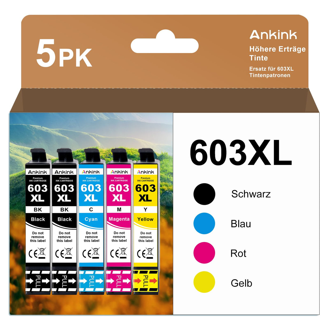ANKINK Kompatibel Tintenpatrone Druckerpatronen als Ersatz für Epson 603XL für Patrone 603 XL für WF-2820DWF WF-2830DWF WF-2840DWF XP-2100 XP-2150 XP-3100 XP-3150 XP-4100 XP-4150, Schwarz Farbe 5 Pack