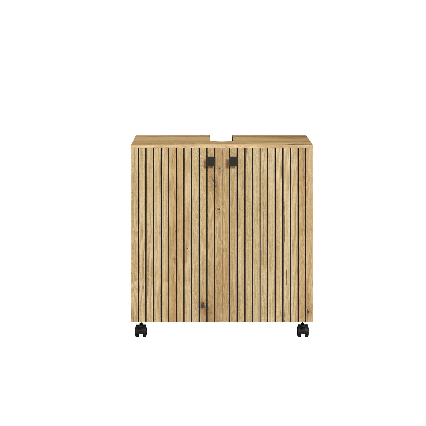 trendteam smart living - Waschbeckenunterschrank Unterschrank auf Rollen - Badezimmer - PureBliss - Aufbaumaß (BxHxT) 60 x 64 x 42 cm - Farbe Evoke Eiche mit schwarzen Rillen - 233730342
