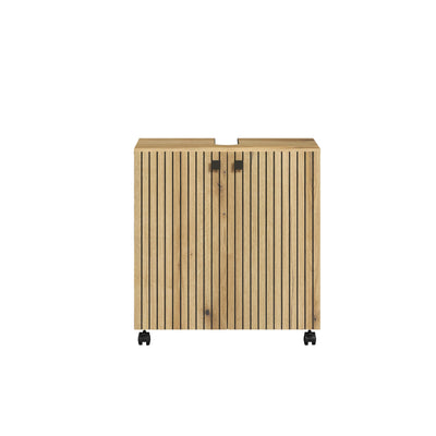 trendteam smart living - Waschbeckenunterschrank Unterschrank auf Rollen - Badezimmer - PureBliss - Aufbaumaß (BxHxT) 60 x 64 x 42 cm - Farbe Evoke Eiche mit schwarzen Rillen - 233730342