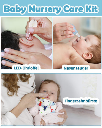 Lictin Babypflegeset 15 teilige Baby Pflegeset Neugeborene mit Fieberthermometer Nasensauger Kamm Nagelschere Baby Erstausstattung Pflegeset für Neugeborene (Grau)