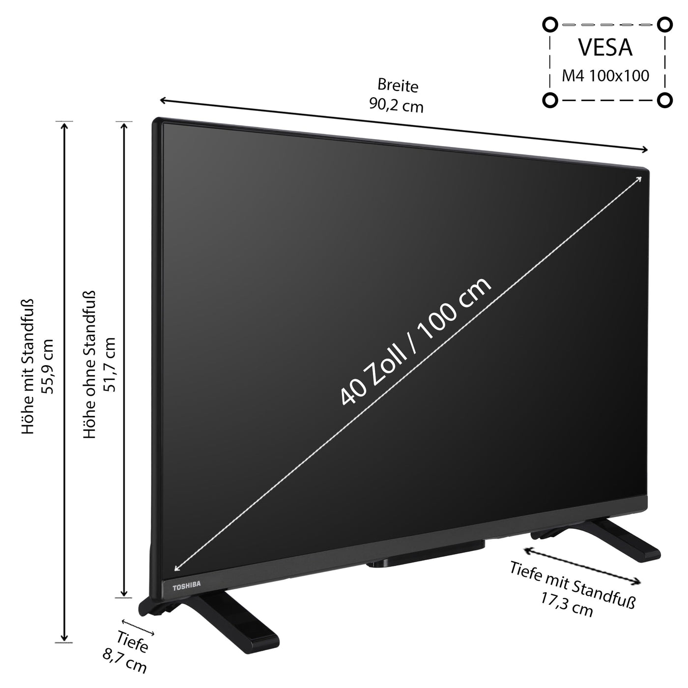 Toshiba 40LV2E63DAZ 40 Zoll Fernseher/VIDAA Smart TV (Full HD, HDR, Triple-Tuner, Bluetooth, Dolby Audio) [2024]