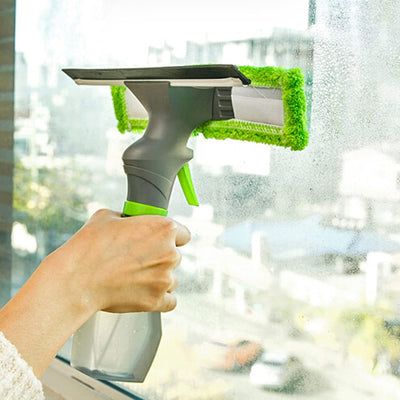 3 IN 1 200ml Fensterwischer mit Sprühfunktion, Fenster Putzen mit Sprühgerät, Fensterreiniger, Abnehmbares Mikrofaser Fenster-Reinigungspad