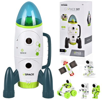 Aragallant Space Rakete Spielzeug für Kinder, Space Shuttle mit Licht-und Soundeffekten, Weltraum Spielzeug-Set mit Astronauten, Space Rover und Satelliten, Geschenk für Jungen Mädchen ab 3 Jahren