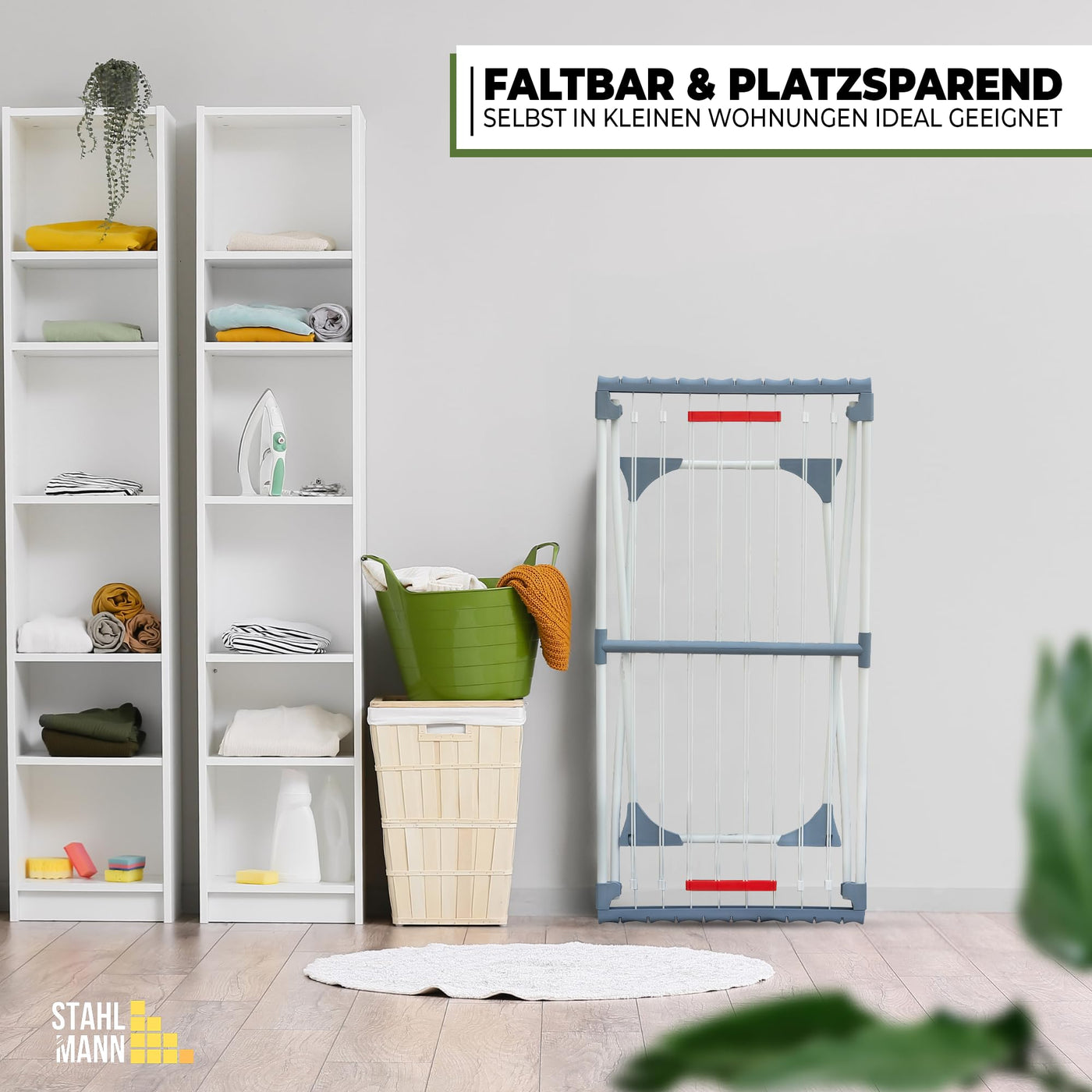STAHLMANN ® Wäscheständer ausziehbar [20M Trockenfläche ] Made IN EU - Wäscheständer XXL - Wäscheständer mit Klemmen für kleine Wäschestücke - Wäscheständer platzsparend