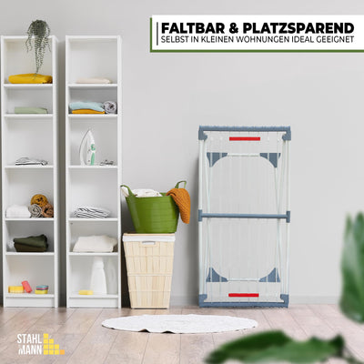 STAHLMANN ® Wäscheständer ausziehbar [20M Trockenfläche ] Made IN EU - Wäscheständer XXL - Wäscheständer mit Klemmen für kleine Wäschestücke - Wäscheständer platzsparend