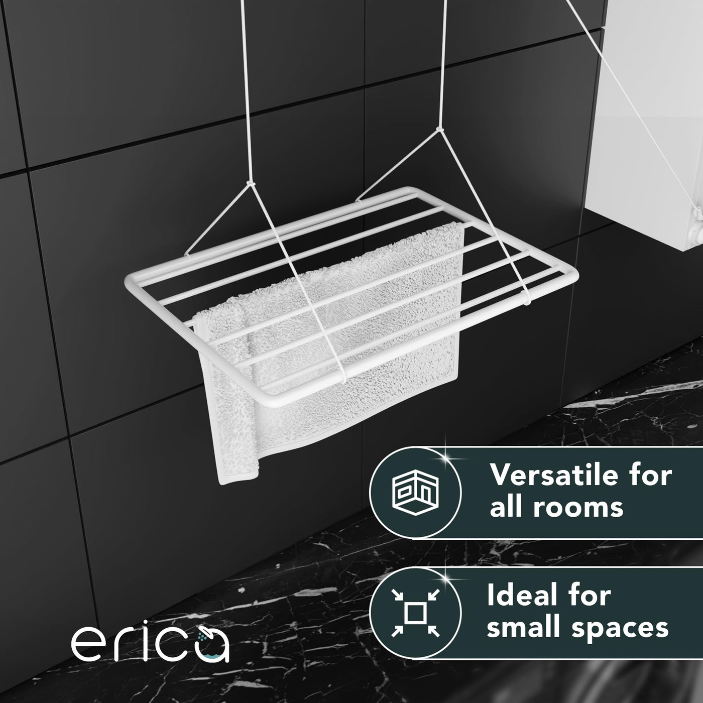 Wäscheständer Decke 140x50cm, Wäscheständer Platzsparend mit 11.2 Metern Trocknungsoberfläche, Wäscheständer Badewanne, Vertikal Zusammenklappbar 2.5 Meter, Deckenwäschetrockner aus Metall, Weiß