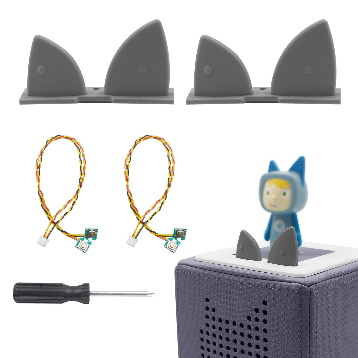 2 Stück für Toniebox Ersatz Ohren and Ersatzkabel mit Schraubendreher,Kabelersatz,Ersatzteile für Tonies Lautstärketaste (Grau)