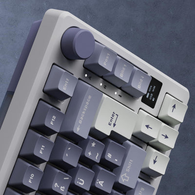 RK ROYAL KLUDGE M75 Gaming Tastatur kabellos 75% TKL Mechanische Tastatur RGB 2,4 GHz Wireless/Bluetooth/USB-C QWERTZ mit OLED-Smart-Display und Knopf Hot Swappable Braune Schalter, Lavendelviolett