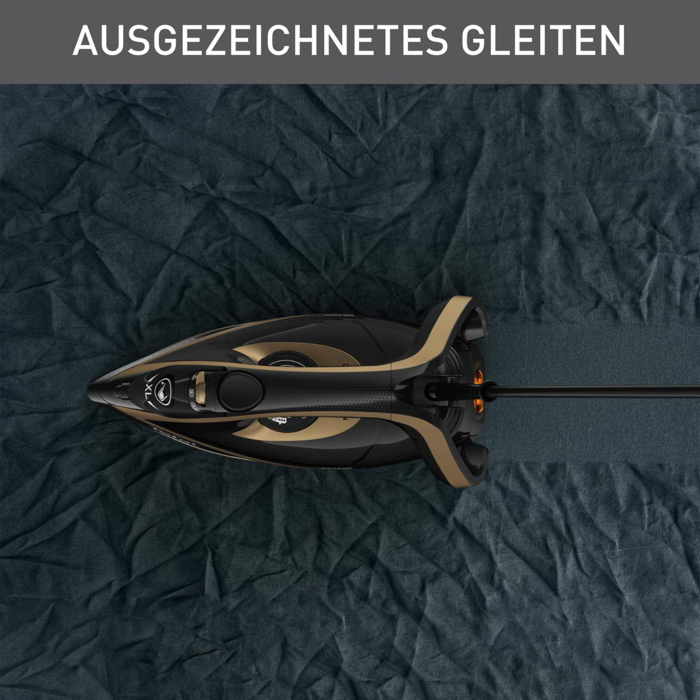Tefal Puregliss Dampfbügeleisen, 3000 Watt, 280 g/Min. Dampfstoß, 0-50 g/Min. variabler Dampf, Vertikaldampf, Durilium AirGlide Autoclean Bügelsohle, Micro-Calc-Filter, schwarz/gold, FV8064