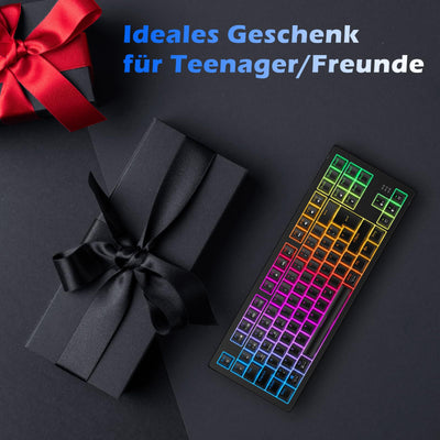 TECURS Gaming Tastatur - Mechanische Tastatur Kabellos Programmierbare 80% TKL QWERTZ mit Rote Schalter, RGB-Beleuchtung, Multimedia-Tasten, Mechanical Keyboard für PC/Mac/PS4/PS5, Schwarz