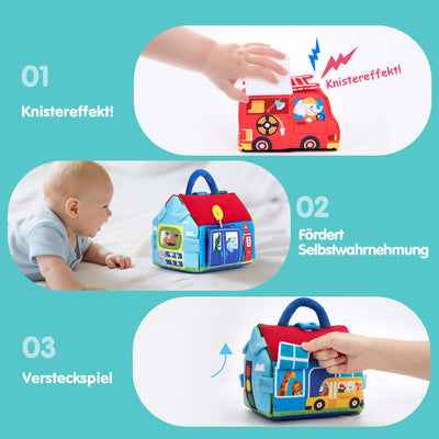 Hahaland Baby Spielzeug 6 12 Monate,4 Stück Spielzeugautos Set, Plüsch Pull-Back & Go Autospielzeug mit Spielmatten,Montessori Auto Spielzeug für 1 2 3 Jahr Jungen Mädchen,Geschenk für Kinder